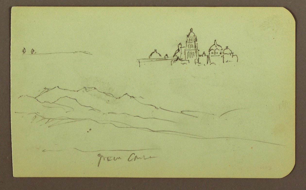 素描，山，教堂；背面：人物，教堂，1883 年 作者 弗雷德里克·埃德温·丘奇