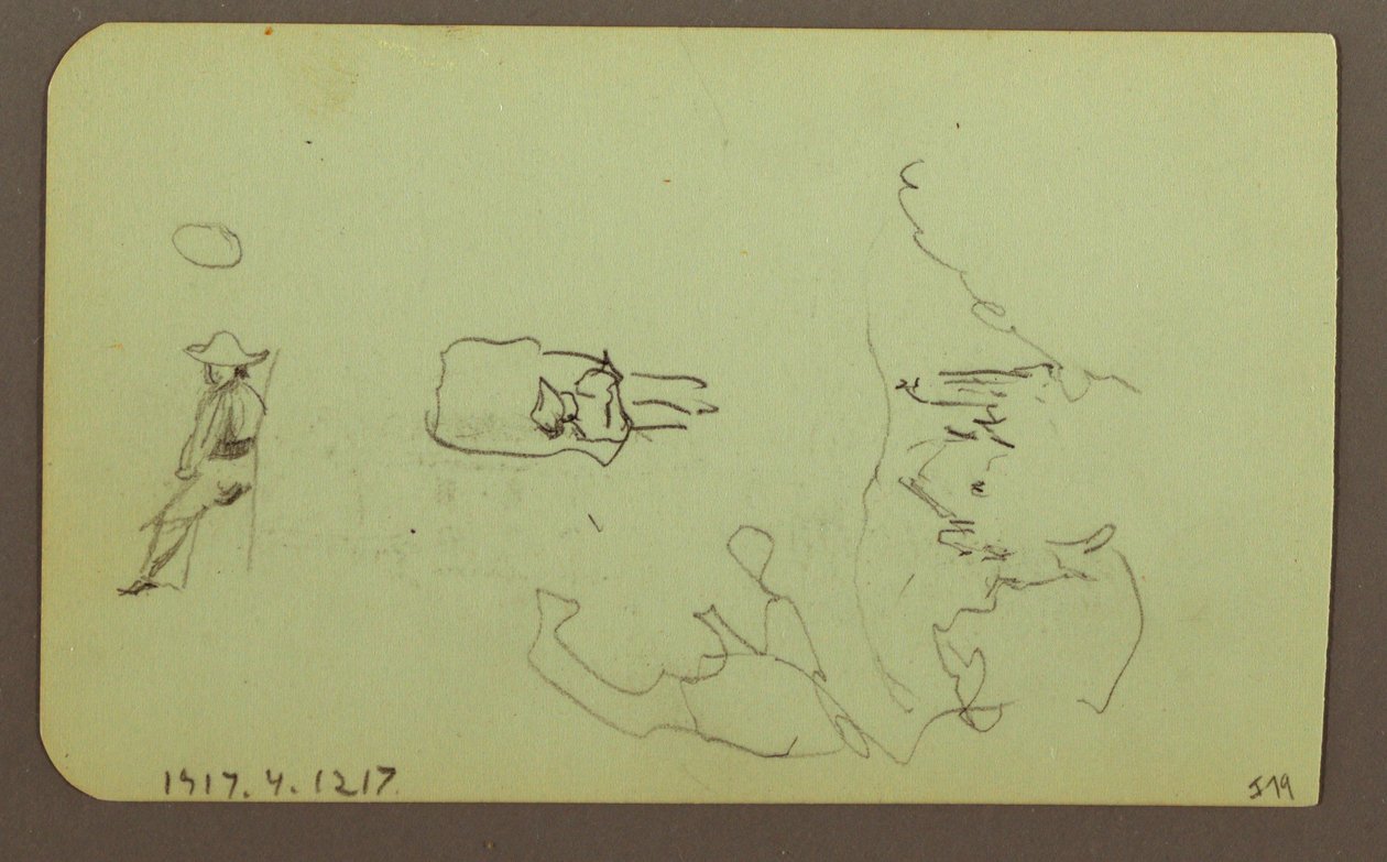 素描，山，教堂；背面：人物，教堂，1883 年 作者 弗雷德里克·埃德温·丘奇