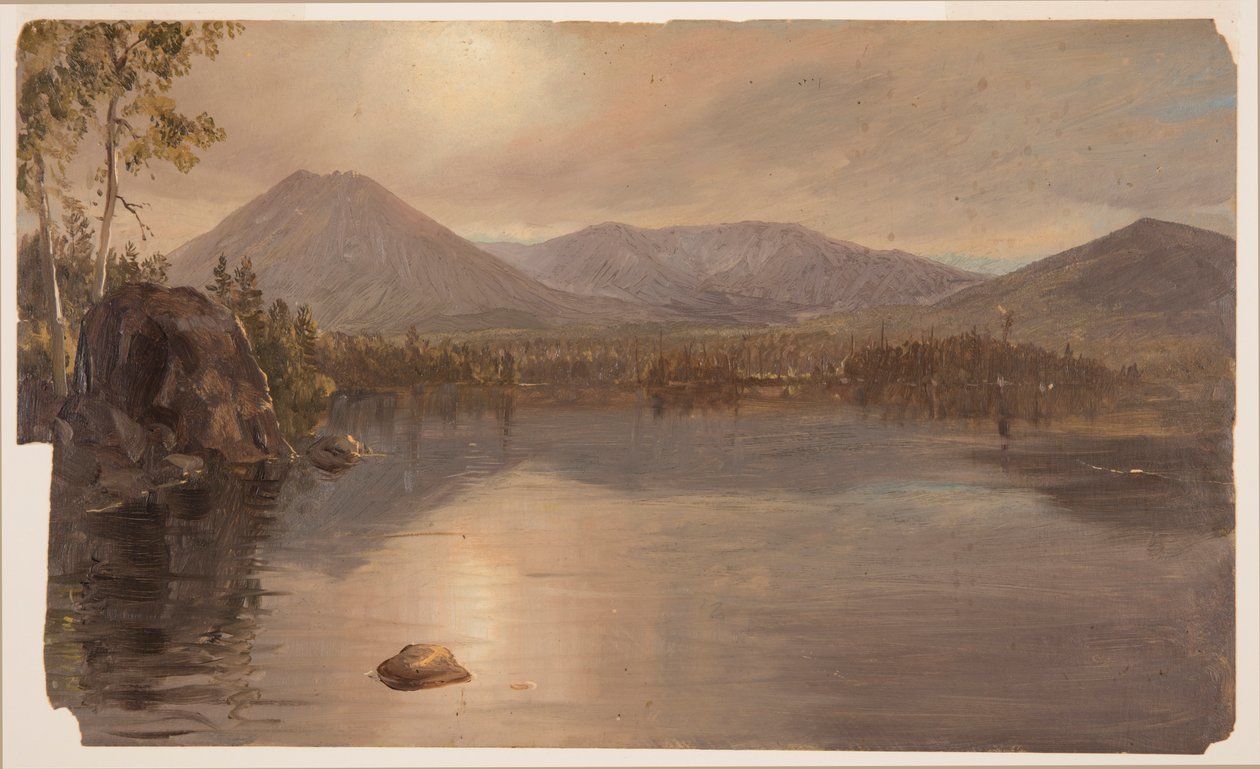 素描，来自缅因州卡塔丁湖的卡塔丁山和特纳山，1855-60 年 作者 弗雷德里克·埃德温·丘奇