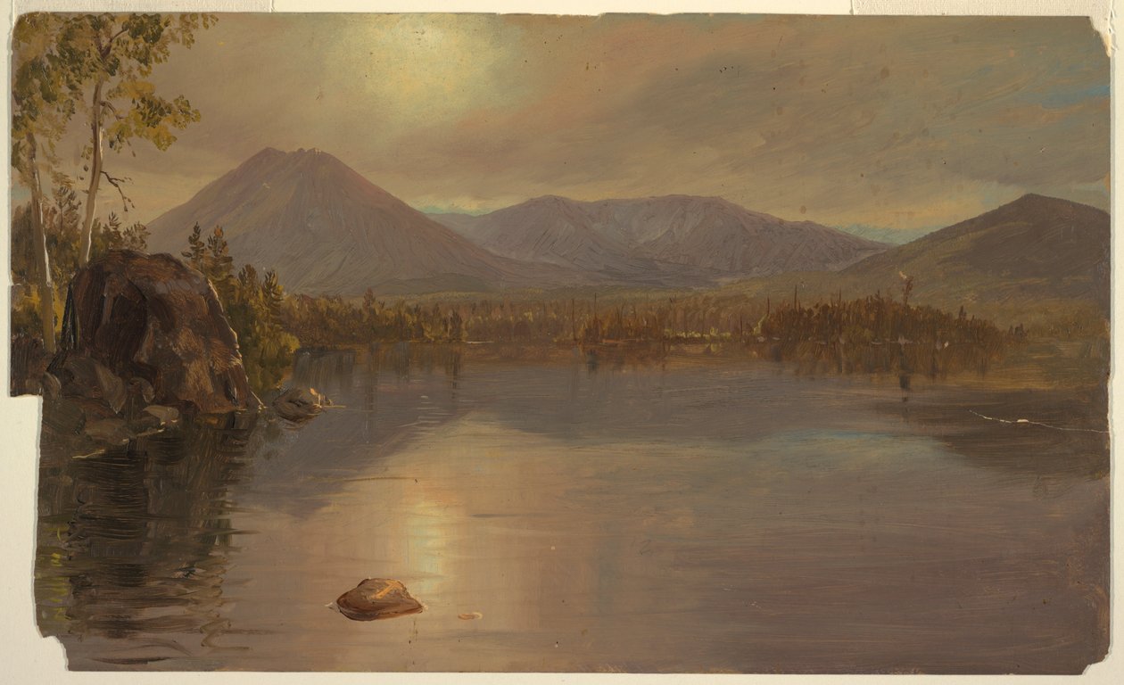 素描，来自缅因州卡塔丁湖的卡塔丁山和特纳山，1855-60 年 作者 弗雷德里克·埃德温·丘奇