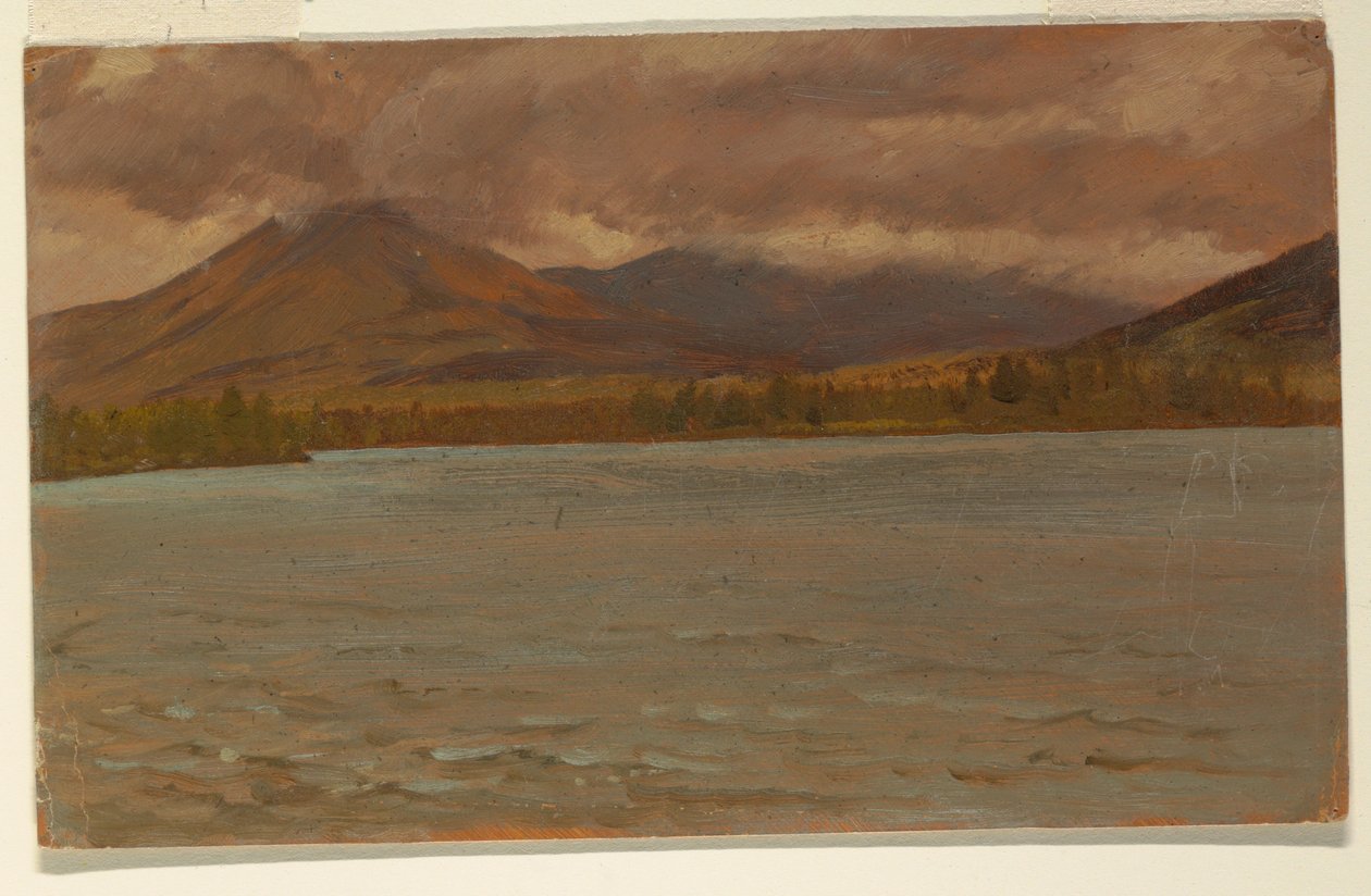 素描，卡塔丁山从卡塔丁湖远眺卡塔丁山，1860-70 年 作者 弗雷德里克·埃德温·丘奇