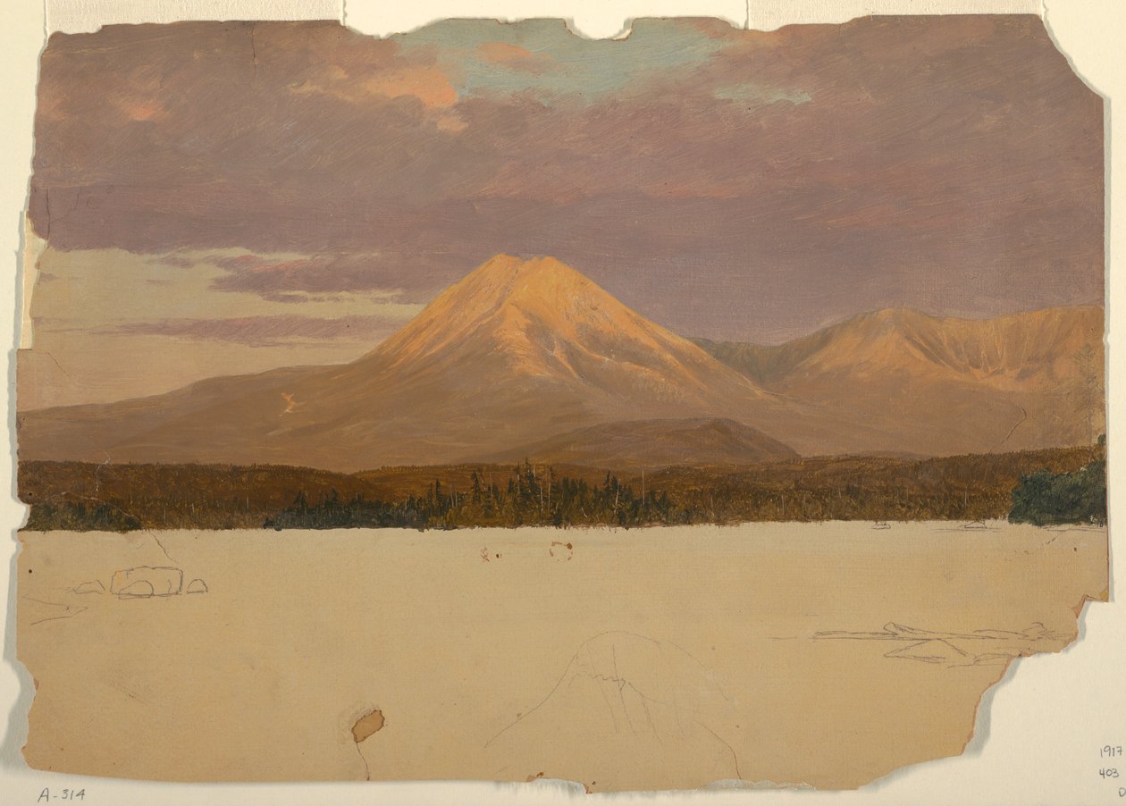 素描，从卡塔丁湖看卡塔丁山，1878 年 作者 弗雷德里克·埃德温·丘奇