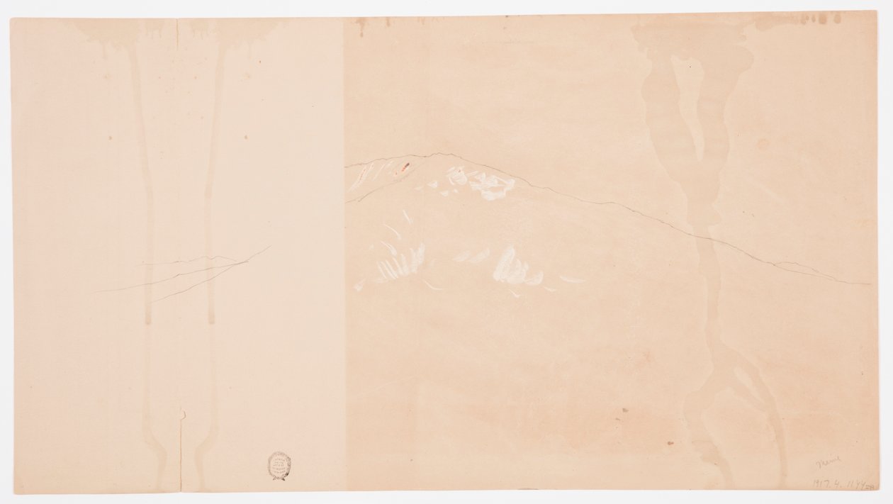 素描，从东南方向看卡塔丁山；背面：卡塔丁山，1876-78 年 作者 弗雷德里克·埃德温·丘奇
