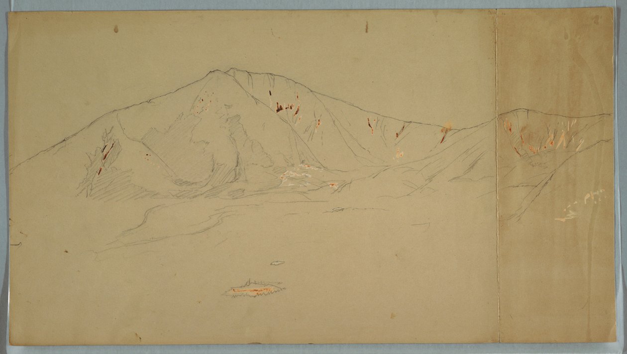素描，从东南方向看卡塔丁山；背面：卡塔丁山，1876-78 年 作者 弗雷德里克·埃德温·丘奇