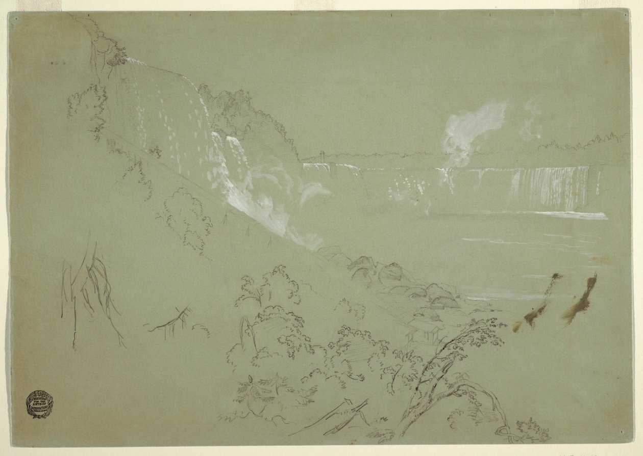 绘图，从展望角底部俯瞰尼亚加拉瀑布，1856 年或 1858 年 作者 弗雷德里克·埃德温·丘奇