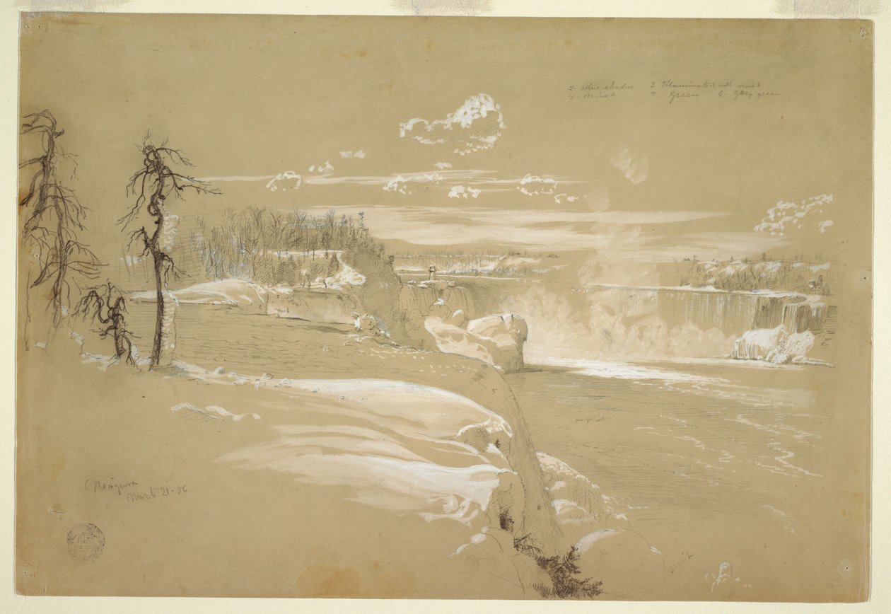 绘画，冬季的尼亚加拉瀑布，1856 年 3 月 21 日 作者 弗雷德里克·埃德温·丘奇