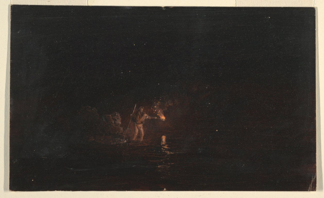 素描，夜钓场景，1868-69 年 作者 弗雷德里克·埃德温·丘奇
