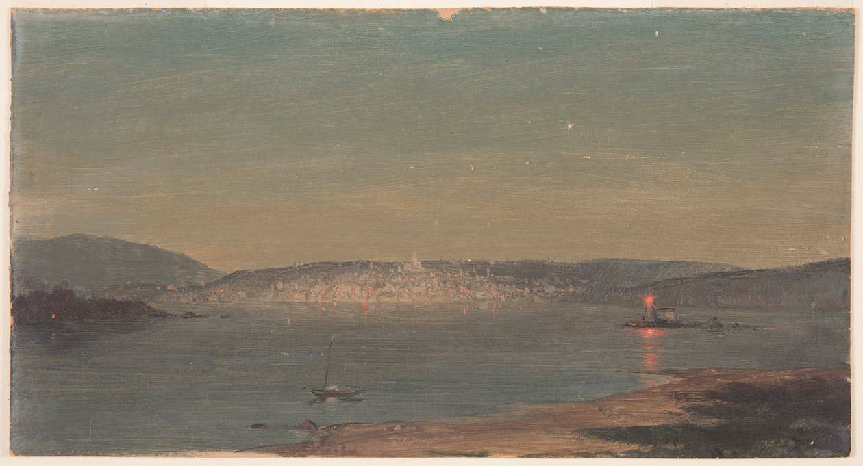 素描，海港夜景，可能创作于 1868-69 年 作者 弗雷德里克·埃德温·丘奇