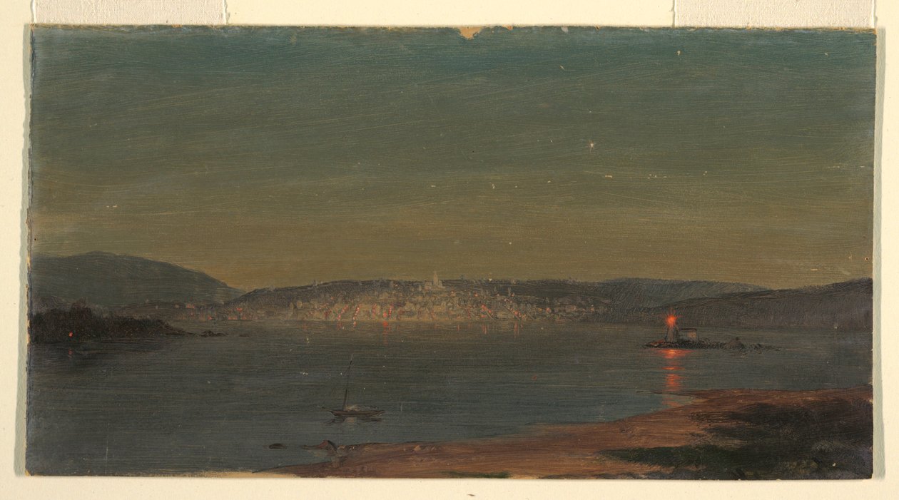 素描，海港夜景，可能创作于 1868-69 年 作者 弗雷德里克·埃德温·丘奇