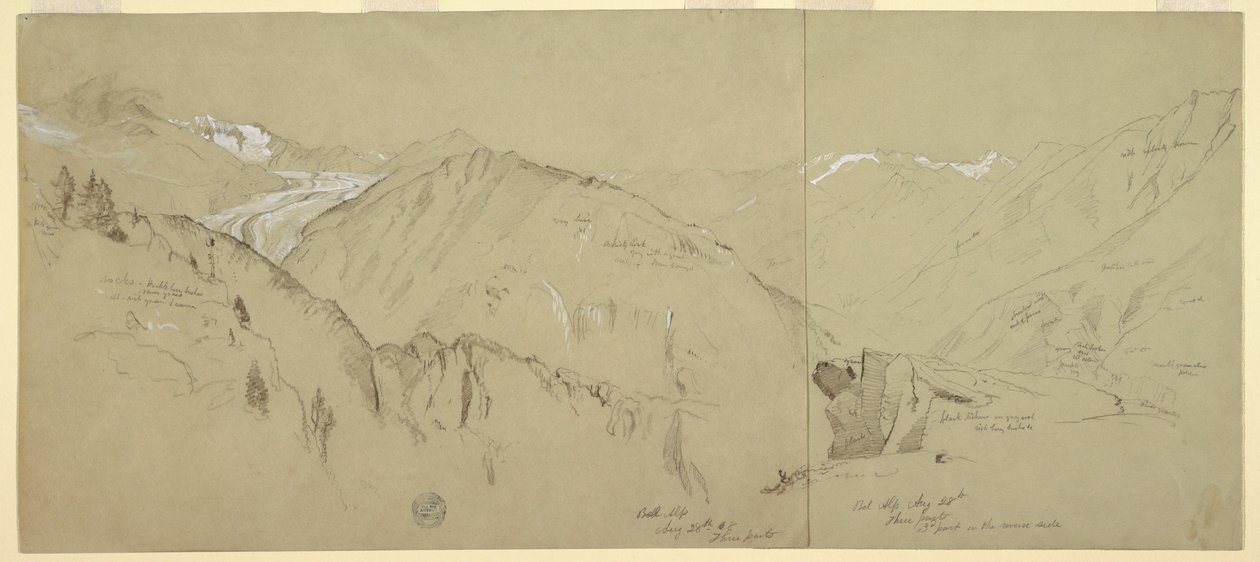 素描，来自贝尔阿尔普的全景，1868 年 作者 弗雷德里克·埃德温·丘奇