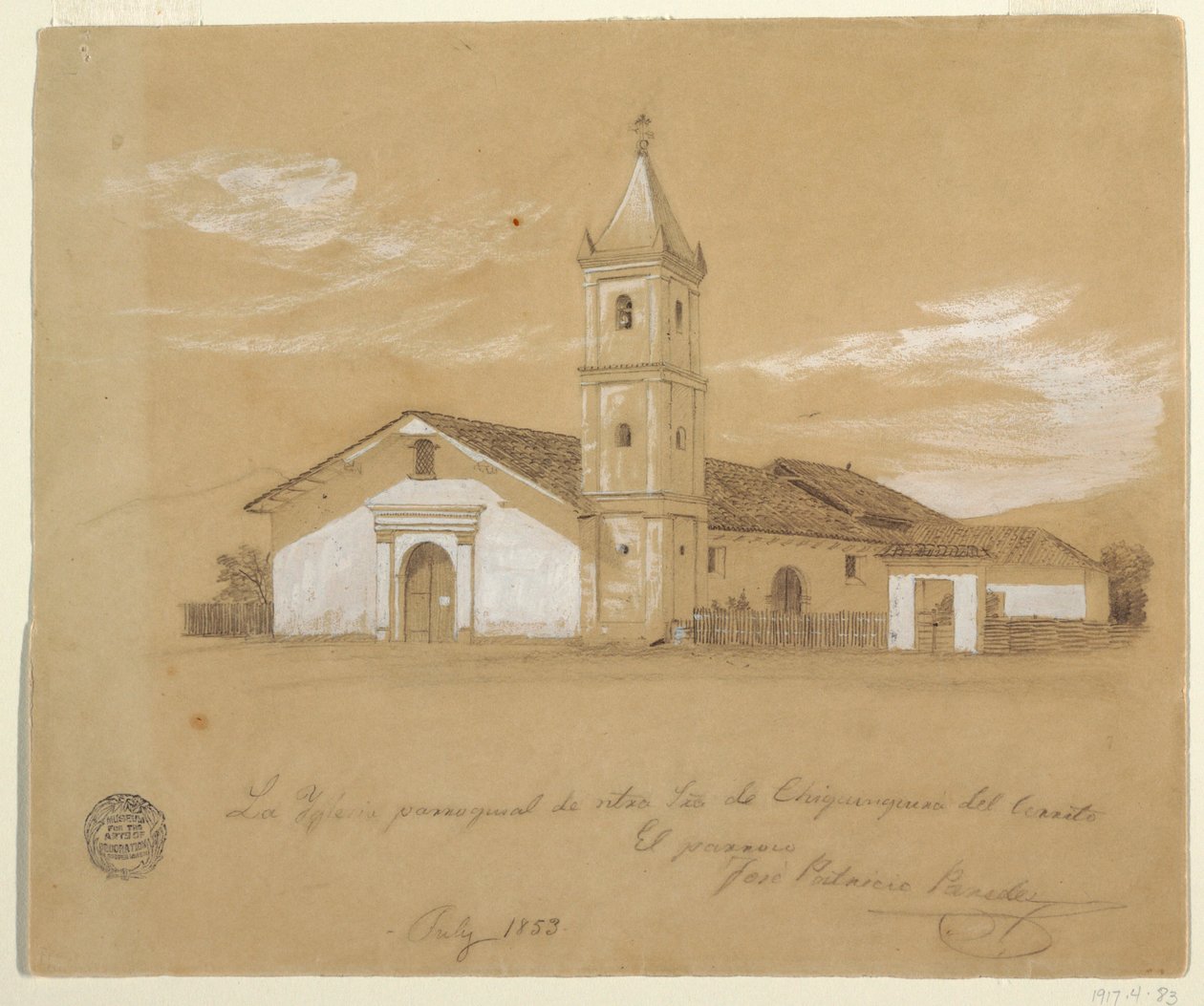 绘画，奇金基拉德尔塞里托圣母堂区教堂，哥伦比亚奇金基拉，1853 年 7 月 作者 弗雷德里克·埃德温·丘奇