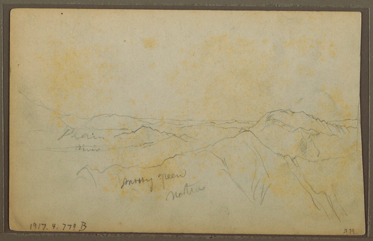 素描，哥伦比亚波帕扬；背面：山景，哥伦比亚，1853 年 8 月 9 日 作者 弗雷德里克·埃德温·丘奇