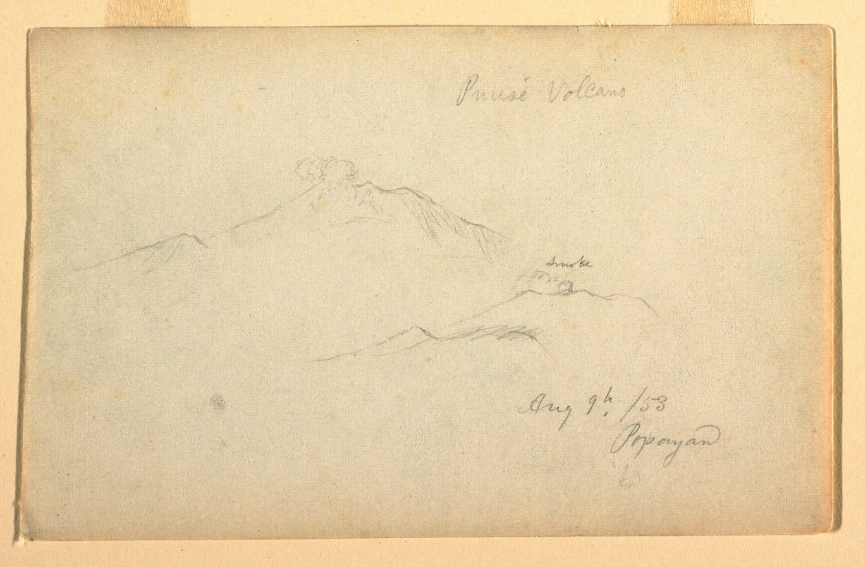 绘画，从哥伦比亚波帕扬看到的普雷塞火山，1853 年 8 月 9 日 作者 弗雷德里克·埃德温·丘奇