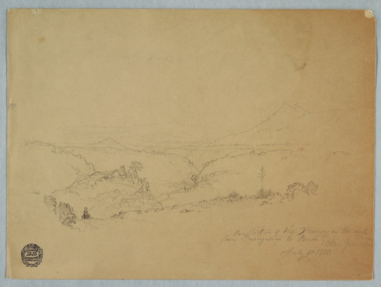 图画，1853 年 7 月 11 日哥伦比亚新格兰达，从富苏加苏加到潘迪路上的风景回忆 作者 弗雷德里克·埃德温·丘奇