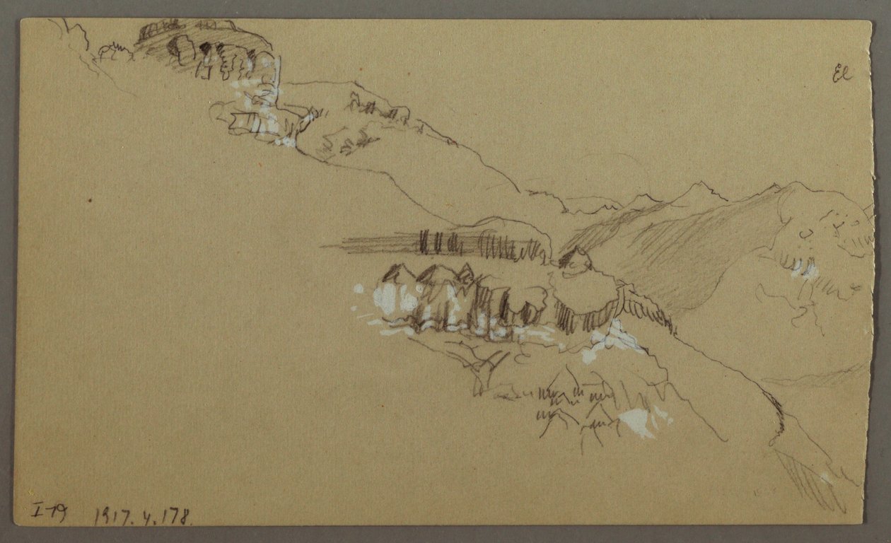 绘图，阿拉伯埃尔耶门山谷草图的右侧部分：远景，1868 年 2 月 20 日 作者 弗雷德里克·埃德温·丘奇