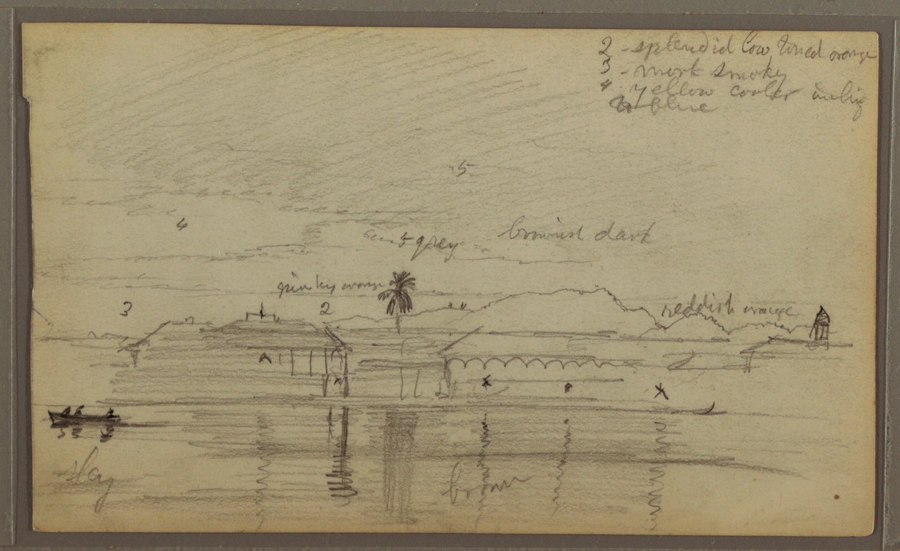 素描，河流风景，1857 年 作者 弗雷德里克·埃德温·丘奇