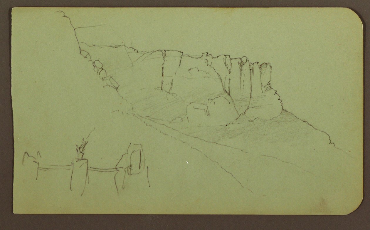 素描，岩壁，壁柱；背面：山景，人物，1883 年 作者 弗雷德里克·埃德温·丘奇