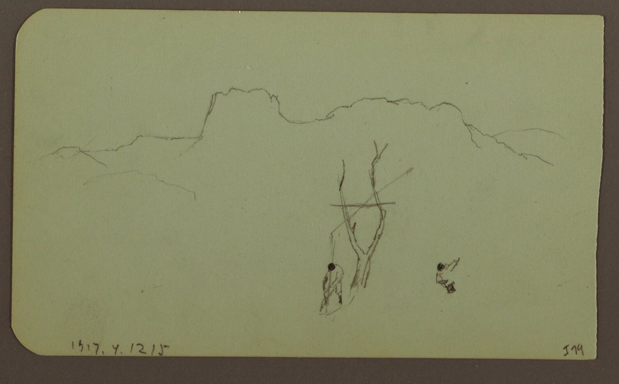 素描，岩壁，壁柱；背面：山景，人物，1883 年 作者 弗雷德里克·埃德温·丘奇