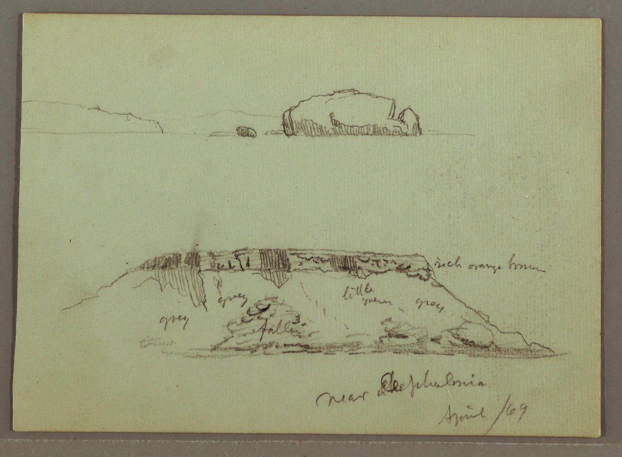 素描，海岸线前的岩石，海岸线旁的岩石悬崖，1869 年 4 月 作者 弗雷德里克·埃德温·丘奇