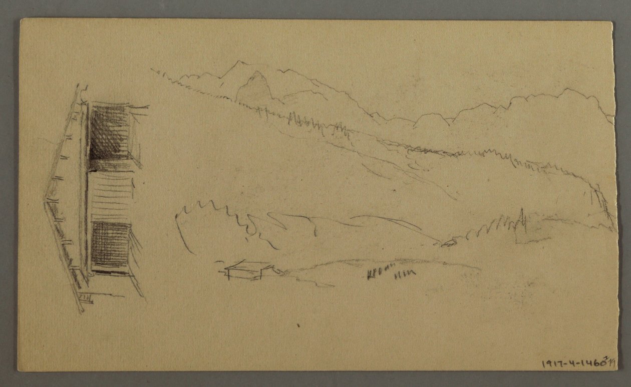 素描，屋顶，大门，山峰，1868 年 8 月 作者 弗雷德里克·埃德温·丘奇
