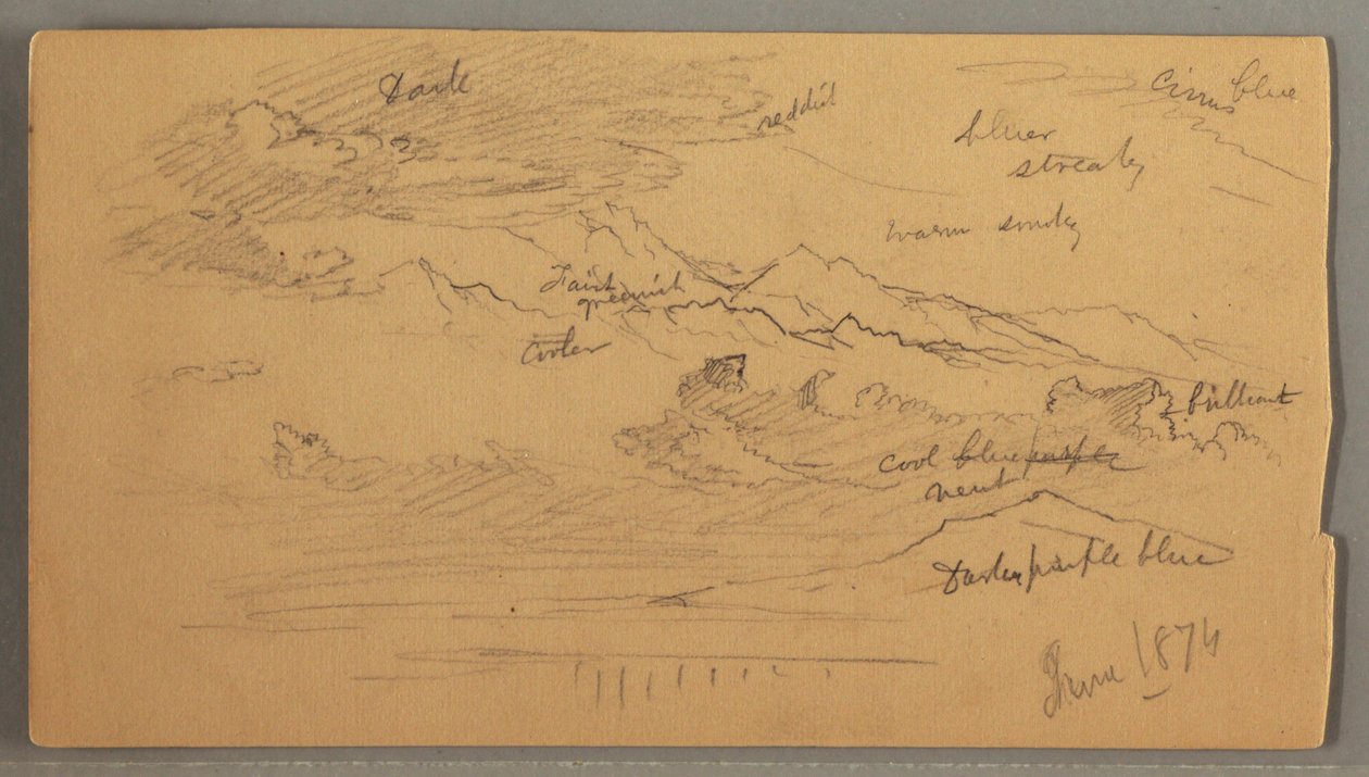 素描，尖锐的山峰，多云的天空，1874 年 6 月 作者 弗雷德里克·埃德温·丘奇