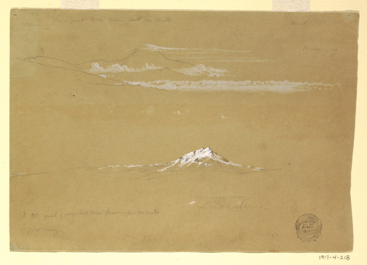 素描，辛乔拉瓜岛，早晨，来自基多太阳神庙，1857 年 6 月 24 日 作者 弗雷德里克·埃德温·丘奇