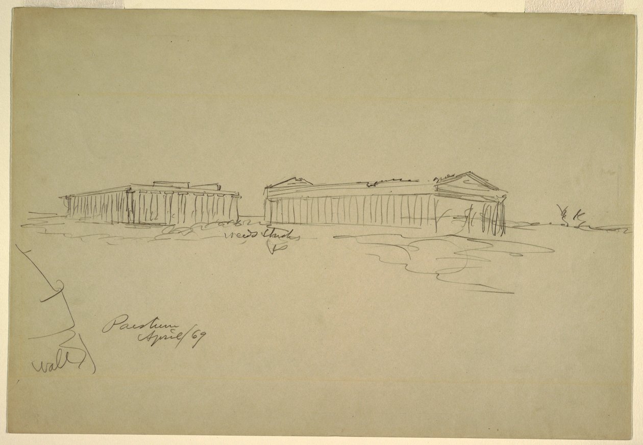 素描，速写，意大利南部 Paestum，1869 年 4 月 作者 弗雷德里克·埃德温·丘奇