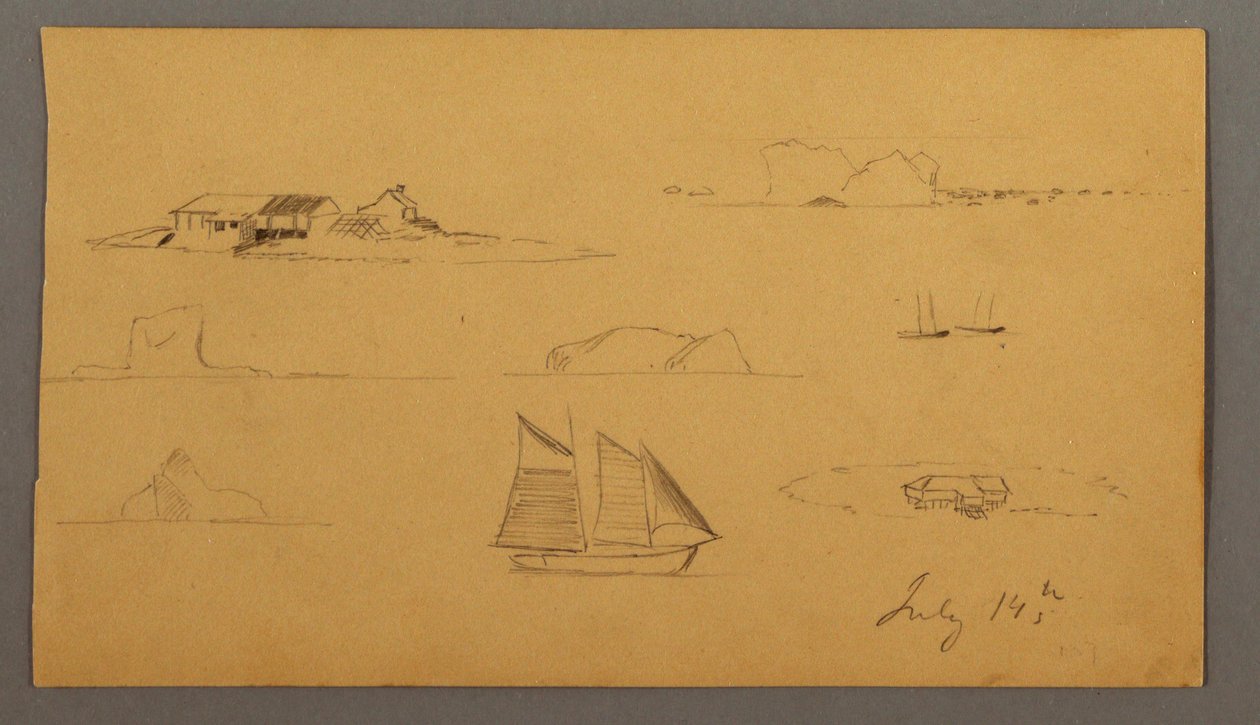 素描，拉布拉多素描，可能创作于 1859 年 7 月 14 日 作者 弗雷德里克·埃德温·丘奇