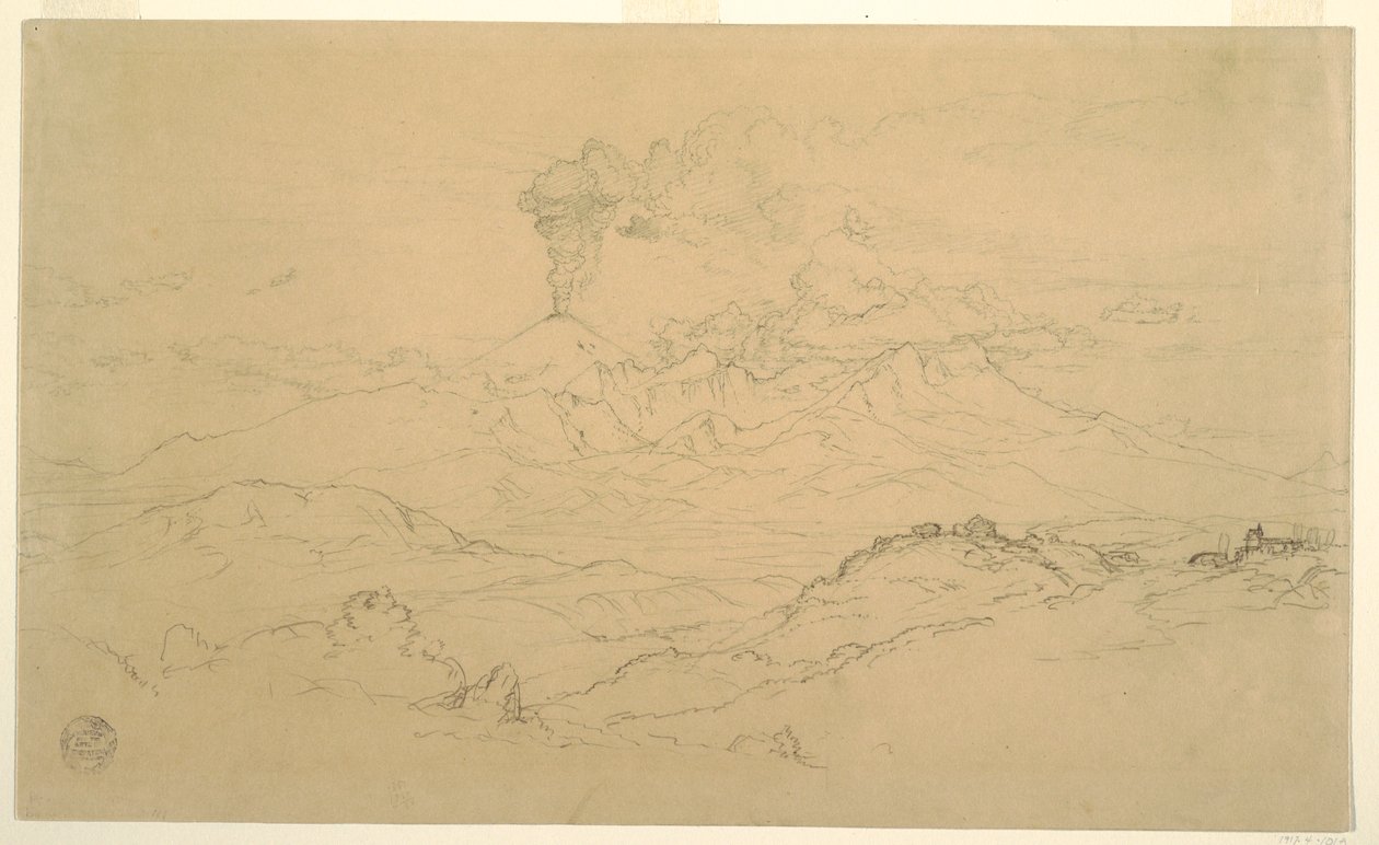素描，厄瓜多尔科托帕希火山冒烟，1857 年 作者 弗雷德里克·埃德温·丘奇