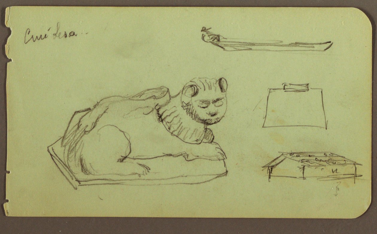 素描，狮子雕像，小艇；背面：狮子雕像，1883 年 12 月 作者 弗雷德里克·埃德温·丘奇