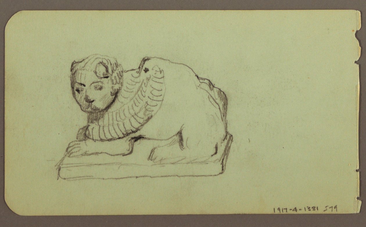 素描，狮子雕像，小艇；背面：狮子雕像，1883 年 12 月 作者 弗雷德里克·埃德温·丘奇