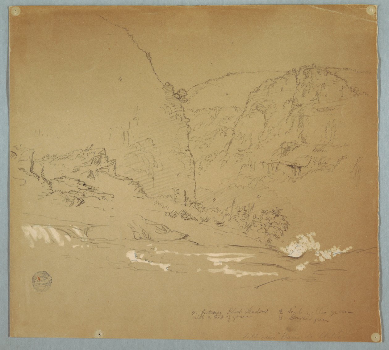 绘图，厄瓜多尔奇洛庄园附近通往瀑布边缘的溪流，1857 年 6 月 26 日 作者 弗雷德里克·埃德温·丘奇