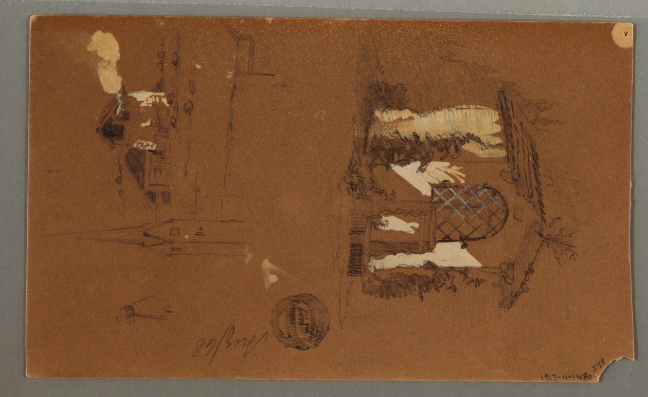 素描，木屋研究，叼烟斗的男子，鸭子，1868 年 作者 弗雷德里克·埃德温·丘奇