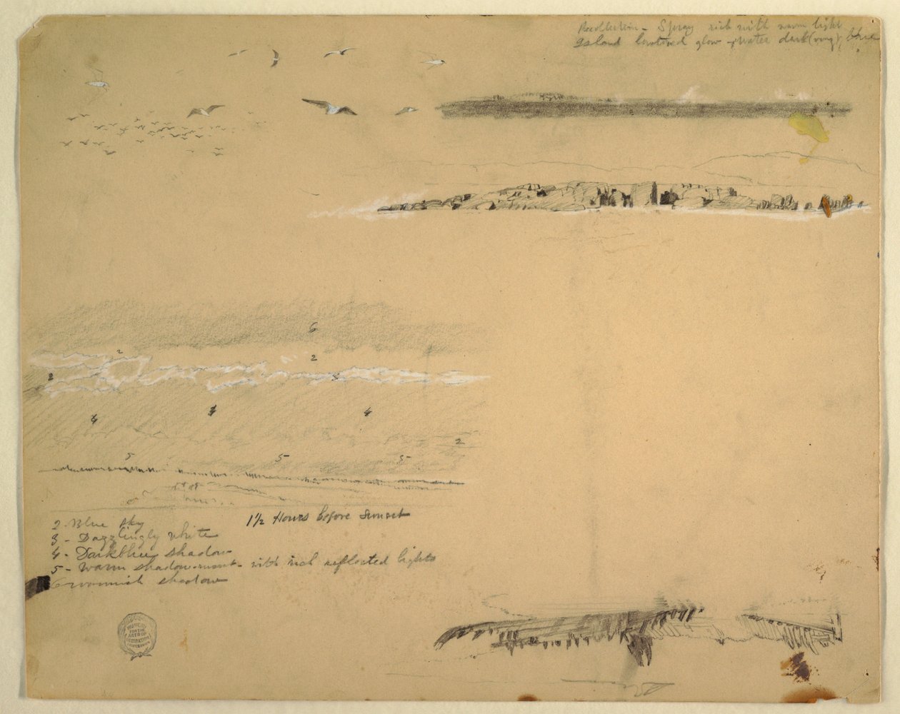 素描，《海鸥、岩石海岸和阴天研究》，加拿大大马南，1851 年 9 月 作者 弗雷德里克·埃德温·丘奇