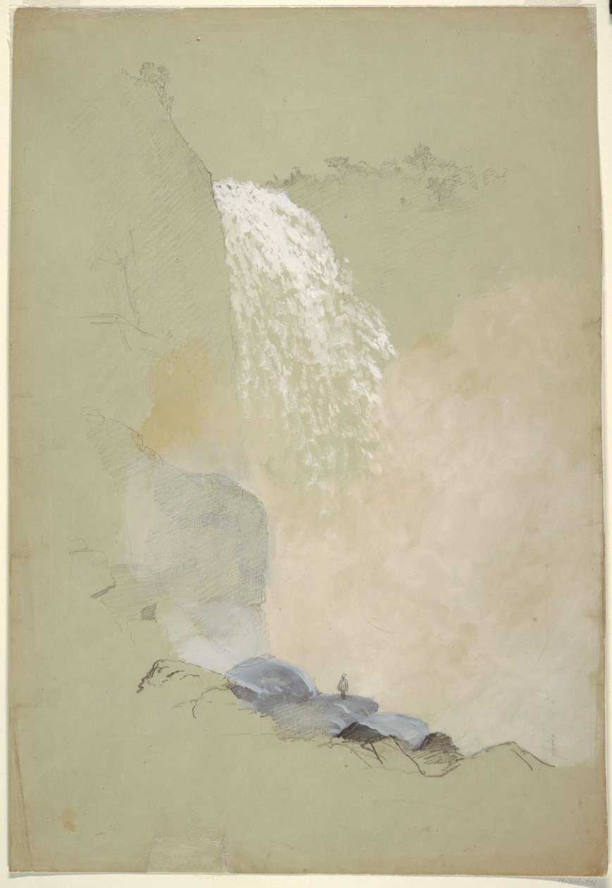 素描，哥伦比亚波哥大附近特肯达玛瀑布的研究，1853 年 7 月 作者 弗雷德里克·埃德温·丘奇