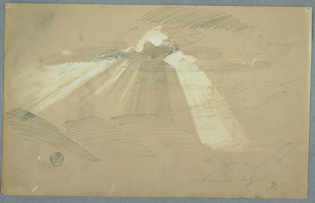 素描，云层中闪耀的太阳，牙买加，1865 年 7 月 作者 弗雷德里克·埃德温·丘奇