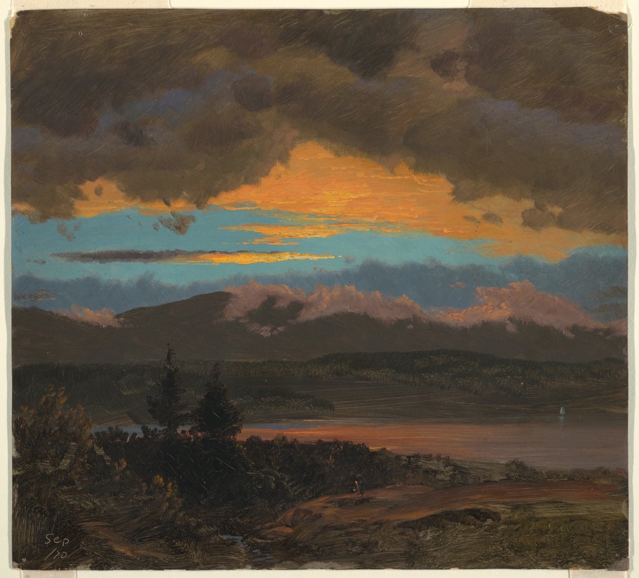 绘画，日落穿过哈德逊河谷，纽约，1870 年 9 月 作者 弗雷德里克·埃德温·丘奇