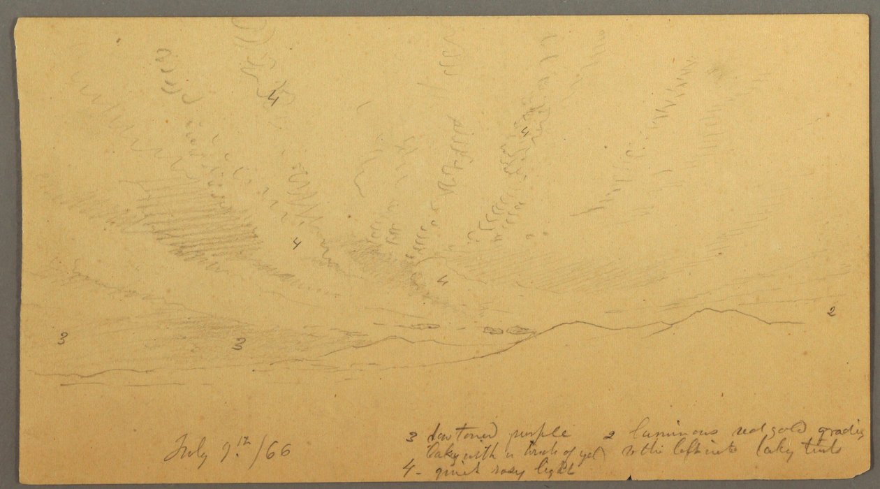 绘画，山丘上的日落，1866 年 7 月 9 日 作者 弗雷德里克·埃德温·丘奇