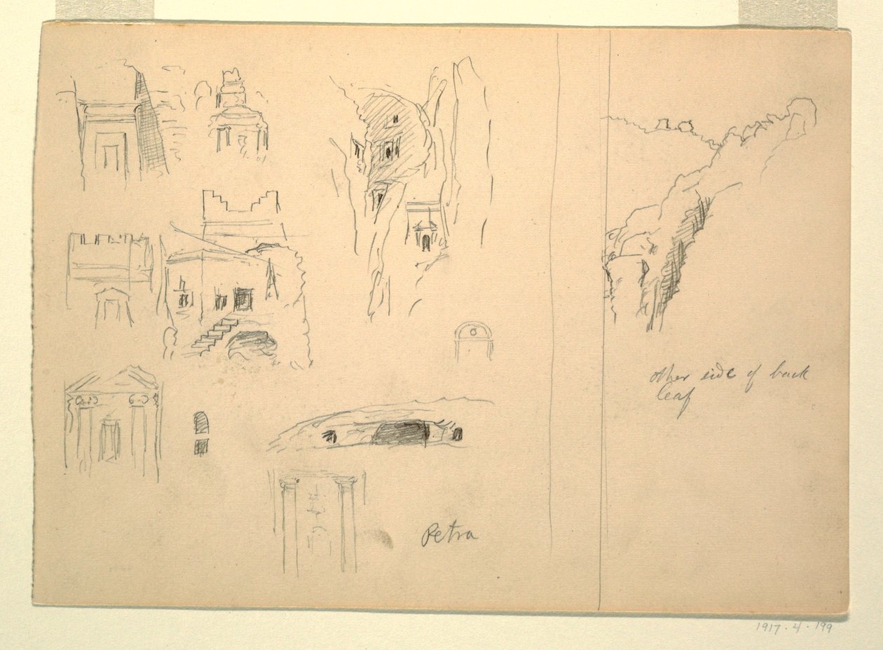 素描，《十个墓穴研究和岩石景观》，约旦佩特拉，1868 年 2 月 26 日 作者 弗雷德里克·埃德温·丘奇