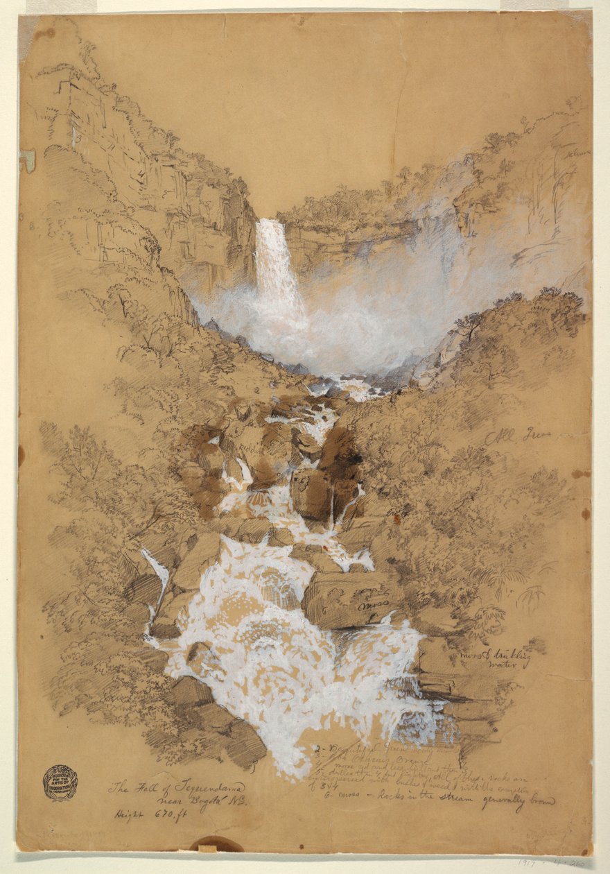 图画，哥伦比亚波哥大附近的 Tequendama 瀑布，1853 年 7 月 作者 弗雷德里克·埃德温·丘奇