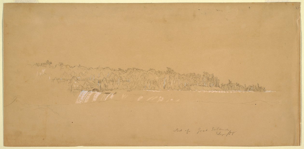绘图，特拉宾岩amp；从加拿大岸看山羊岛东部，1858 年 8 月 作者 弗雷德里克·埃德温·丘奇