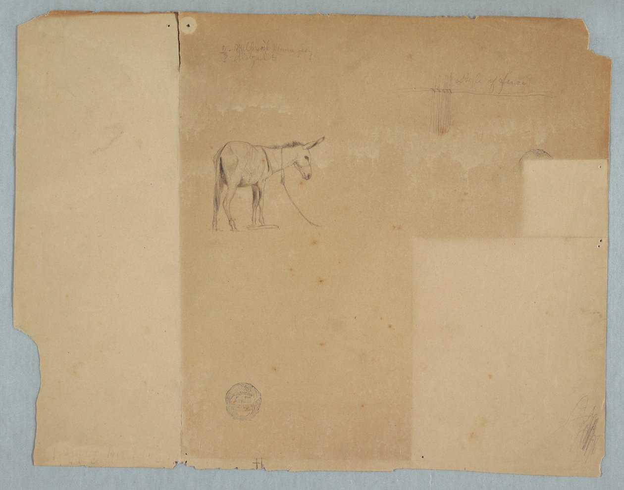 素描，拴驴和栅栏的样式，南美，1853 年 作者 弗雷德里克·埃德温·丘奇