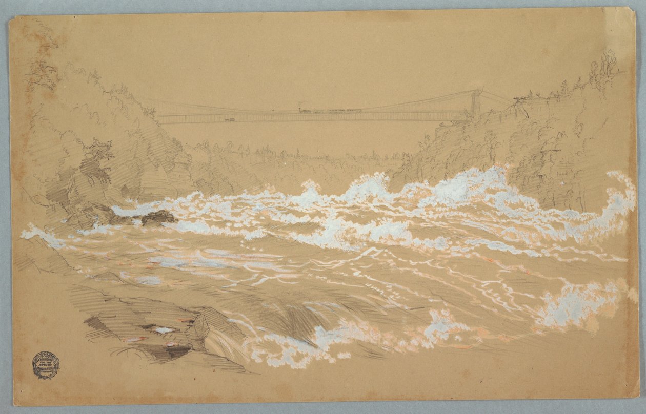 素描，尼亚加拉峡谷，向吊桥望去，约 1856-58 年 作者 弗雷德里克·埃德温·丘奇