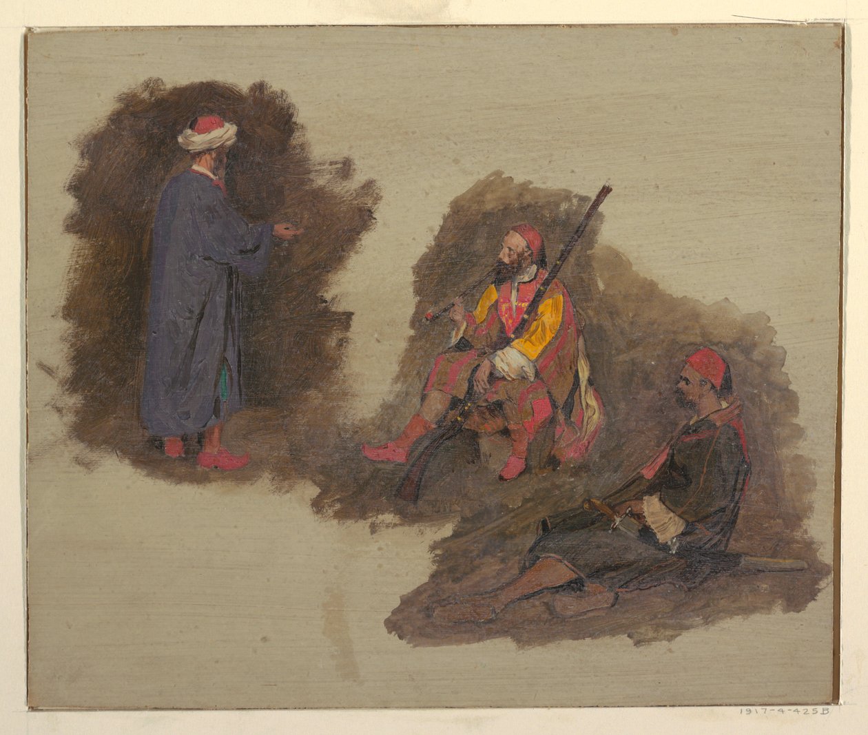 素描，三个贝都因人，1868-69 年 作者 弗雷德里克·埃德温·丘奇