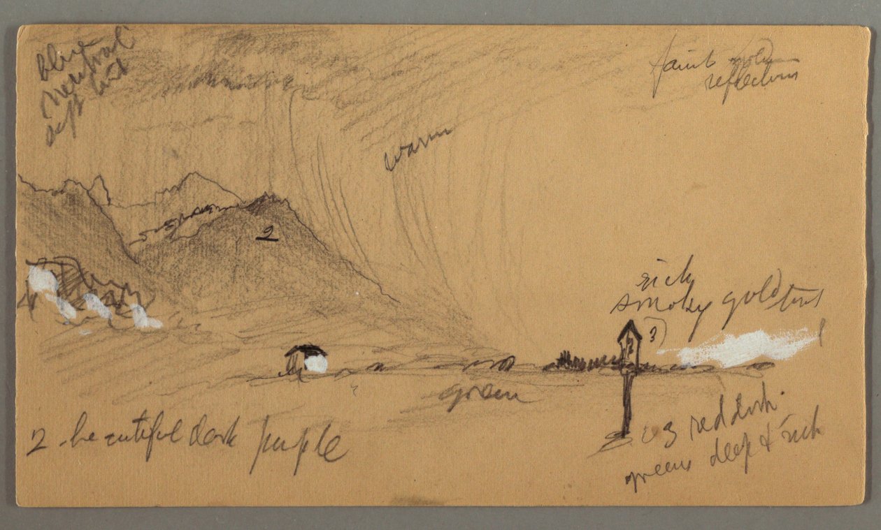 素描，雷雨，山，虔诚雕塑，奥地利或巴伐利亚，1868 年 作者 弗雷德里克·埃德温·丘奇