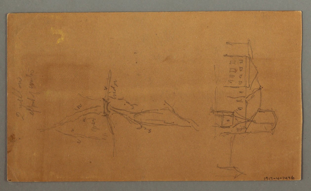 素描，两座教堂，山谷，瀑布，1868 年 作者 弗雷德里克·埃德温·丘奇