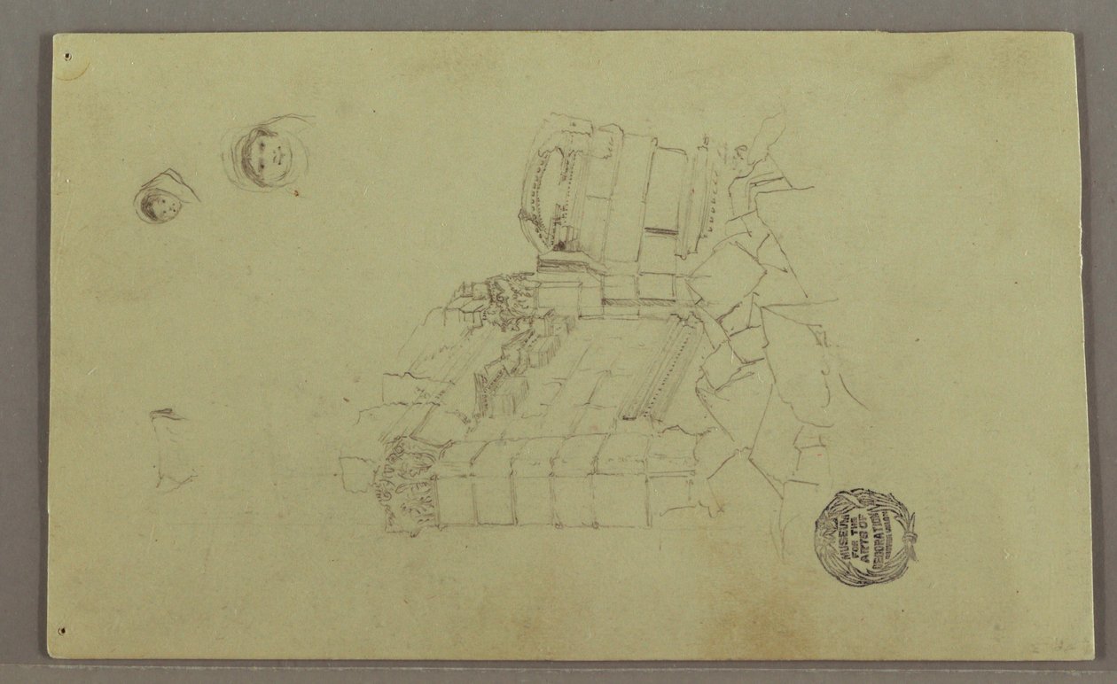 素描，两个头像，废墟，可能创作于 1868 年 作者 弗雷德里克·埃德温·丘奇