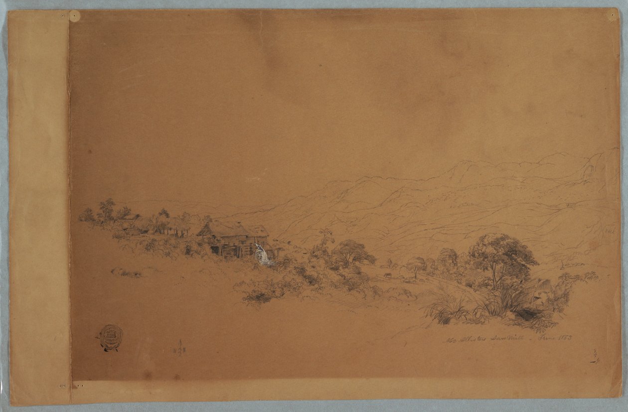 绘图，哥伦比亚麦卡利斯特锯木厂山谷，1853 年 6 月 作者 弗雷德里克·埃德温·丘奇
