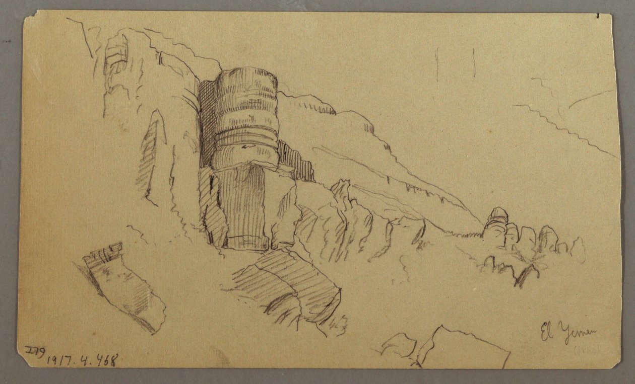 素描，瓦迪阿拉巴对面的景色，1868 年 2 月 20 日 作者 弗雷德里克·埃德温·丘奇