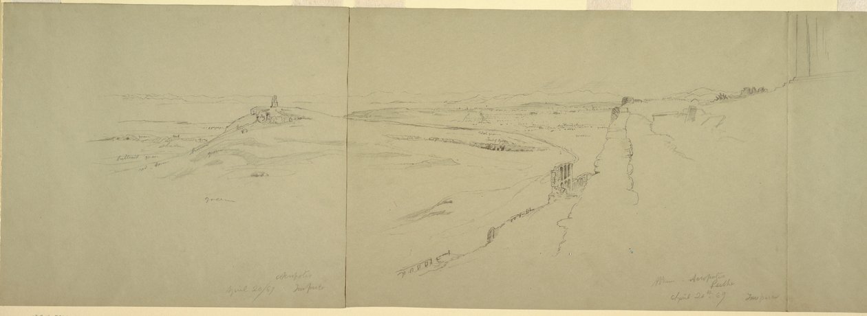 素描，雅典卫城风景，1869 年 作者 弗雷德里克·埃德温·丘奇